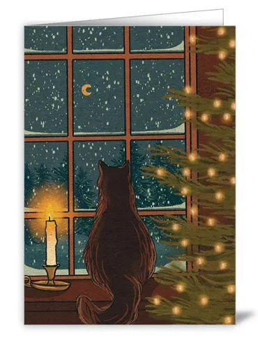 Cat Looking Out On Snowy Night, Sunday Mood