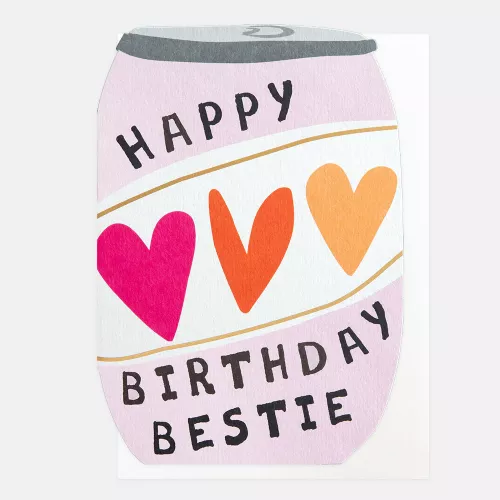 Happy Birthday Bestie Can With Hearts, Greeting Card