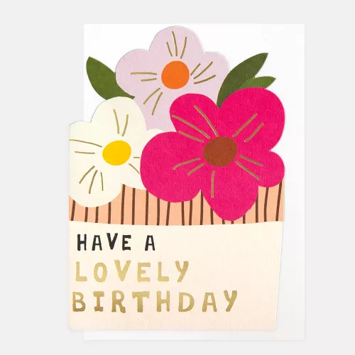 Have A Lovely Birthday 3 Flowers In Plant Pot, Greeting Card