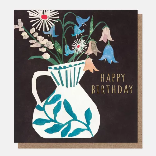 Happy Birthday Collage Vase With Flowers, Greeting Card
