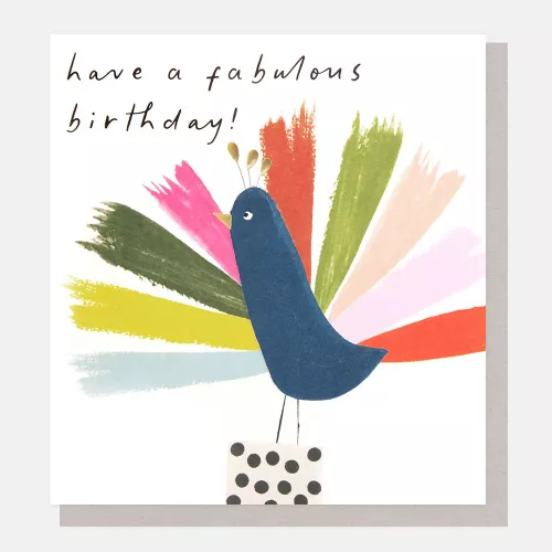 Have A Fabulous Birthday! Peacock On Spotty Box, Greeting Card
