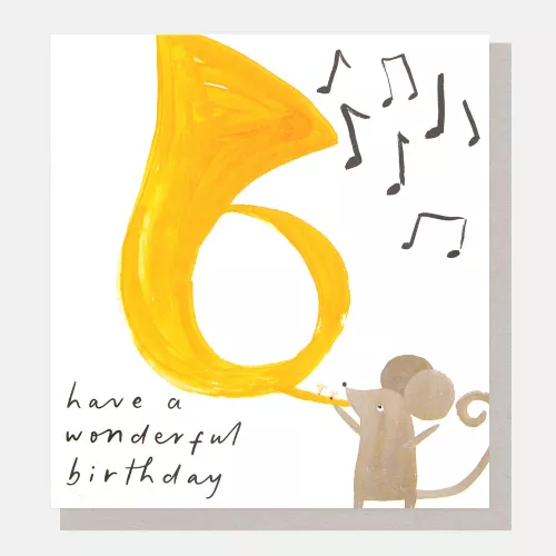 Have A Wonderful Birthday Mouse With French Horn, Greeting Card