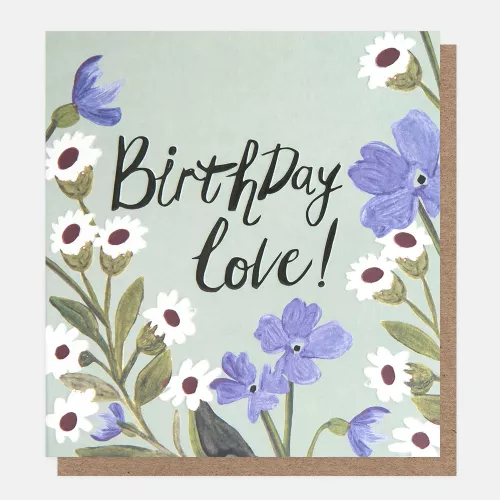 Birthday Love Blue And Cream Floral With Beetle, Greeting Card