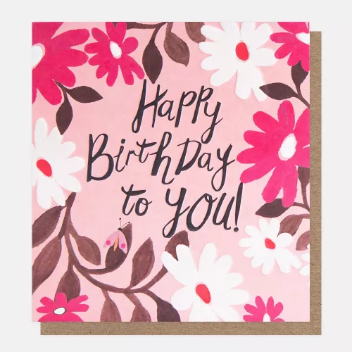 Happy Birthday To You Flowers On Pink With Bug, Greeting Card