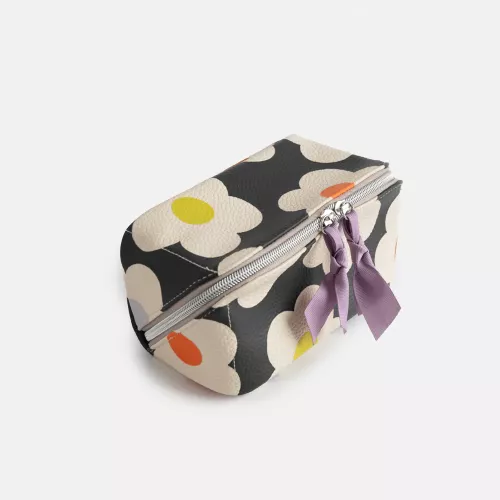 Multi Flower Charcoal Flat Lay Cosmetic Bag