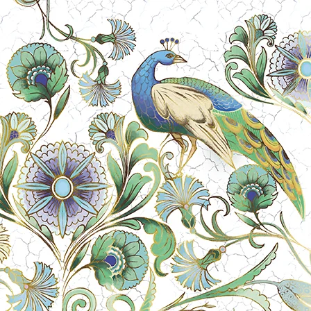 Peacock & Flower Pattern On Dried Texture Ground, Greeting Card