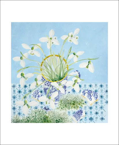 Snowdrops and Lichen Blue, Greeting Card