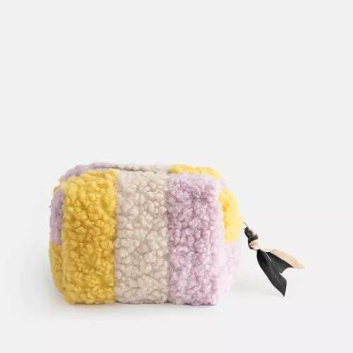 Multi Stripe Borg Mini Cube Cosmetic Bag
