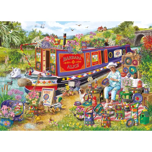 Canal Boat Blooms, 1000pcs Jigsaw