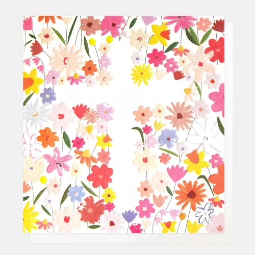 White Cross All Over Floral, Greeting Card