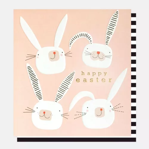 Happy Easter Bunny Faces On Pink, Greeting Card
