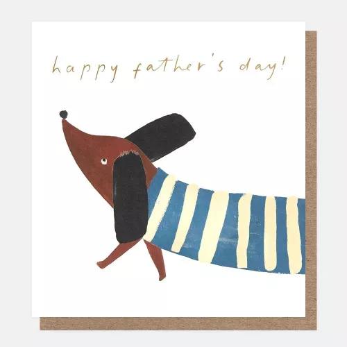 Happy Father'S Day Sausage Dog In Stripey Jumper, Greeting Card