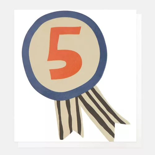 Age 5 Rosette With Stripe Ribbons, Greeting Card