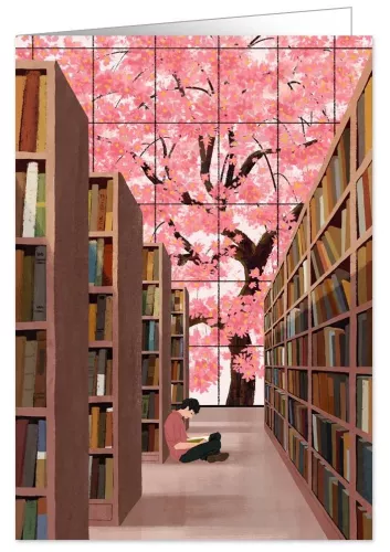 Reading in Library, Heartfelt, Greeting Card