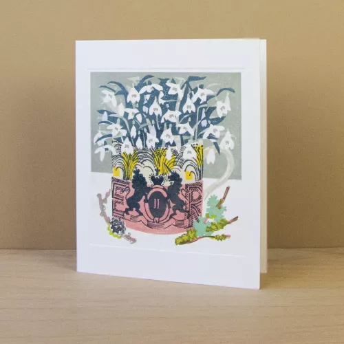 Snowdrops in a Coronation Mug, Greeting Card