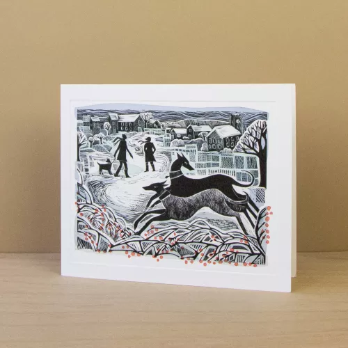 Whippets in Winter, Greeting Card