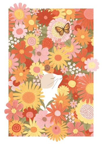 Under The Apple Tree Cat Among Flowers Card
