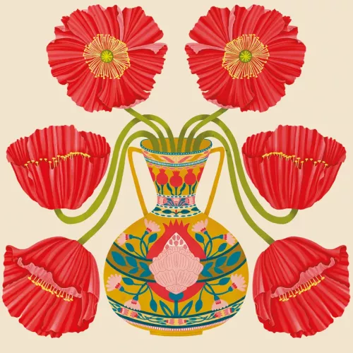 Herbarium Red Poppies Vase Card