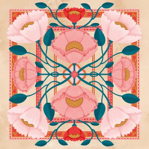 Herbarium Pink Flowers Border Design Card