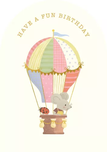 Little Mouse Hot Air Balloon Birthday Card