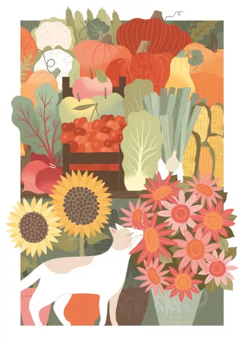 Under The Apple Tree Cat Vegetables Card