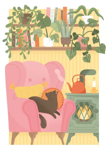 Under The Apple Tree Cat In Armchair Card