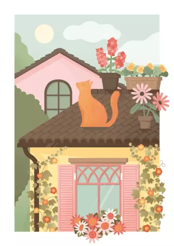 Under The Apple Tree Rooftop Cat Card