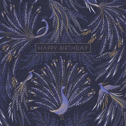 Sara Miller Purple Peacocks Birthday Card