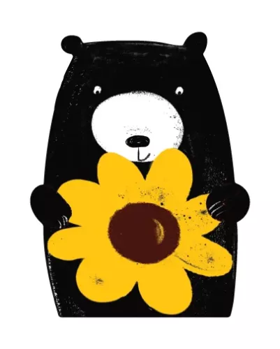 Bear & Sunflower Wooden Pin Badge
