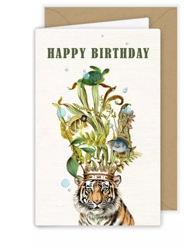 Happy Birthday Tiger with Sealife Crown, Greeting Card