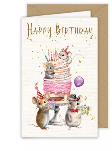Happy Birthday Mice and Cake, Greeting Card