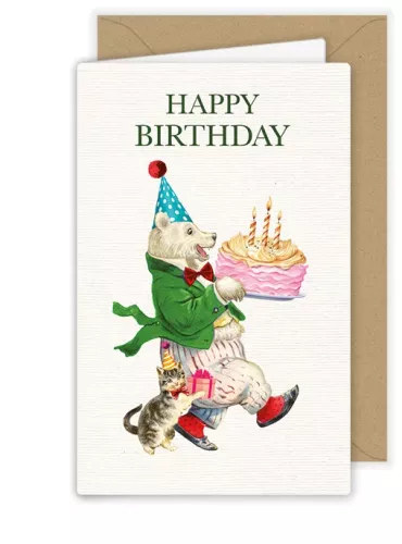 Happy Birthday Polar Bear with Cake, Greeting Card