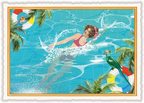Pool and Tropical Birds, Postcard