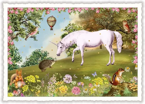 Unicornd with Tiny Critters, Postcard