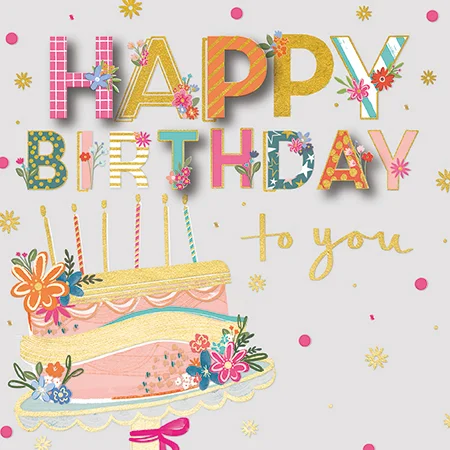 Bday Open / Floral Celebration Cake, Greeting Card