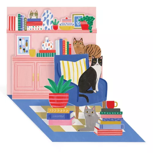 Cat Book Nook, Pop-up Greeting Card
