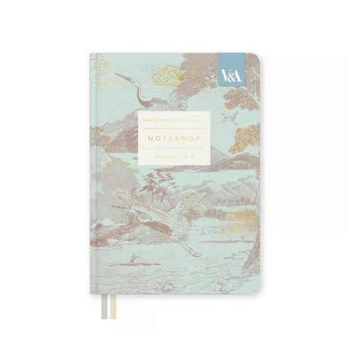 Eastern Elegance Flying Cranes, Fabric Hardback Notebook (B6)