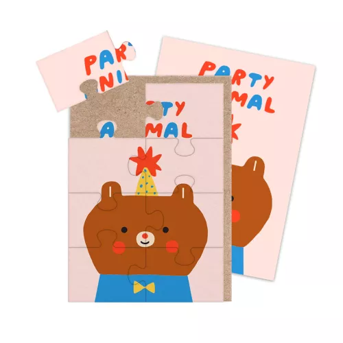 Party Animal Bear Jigsaw Greeting Card (A6)