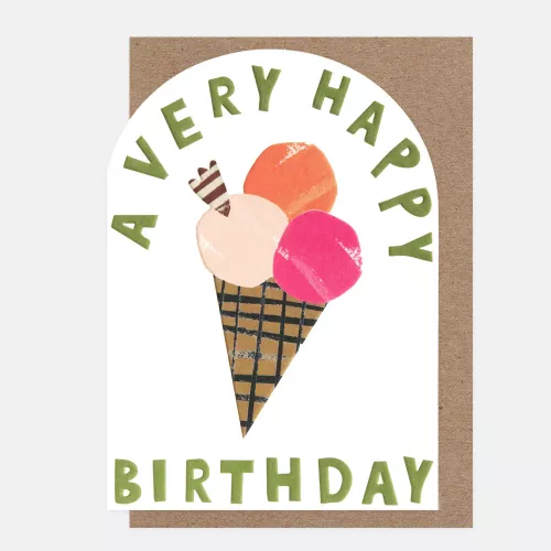 A Very Happy Birthday Checked Ice Cream Cone , Greeting Card