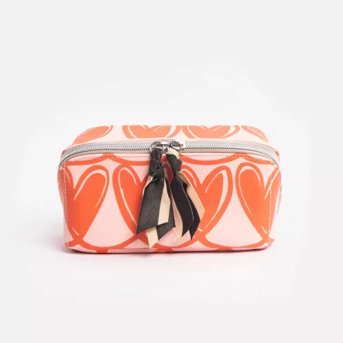 Pink/Orange Linked Hearts Diagonal Cosmetic Bag