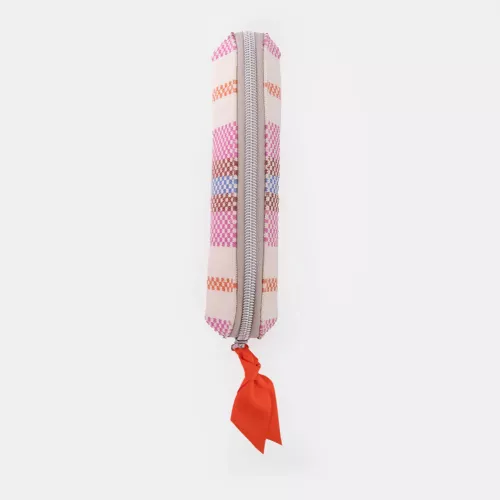 Checkerboard Stripe Printed Canvas Pencil Case