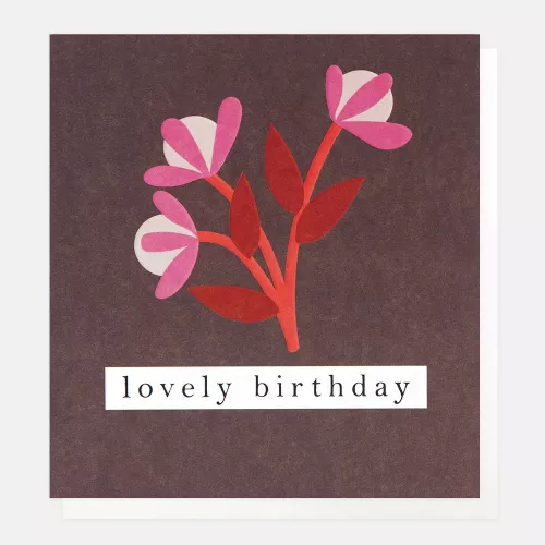 Lovely Birthday Red Flower Sprig On Burgundy, Greeting Card
