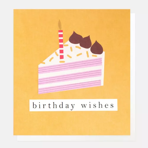 Birthday Wishes Slice Of Cake On Mustard, Greeting Card