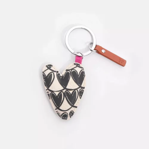 Mono Linked Hearts Printed Heart Keyring