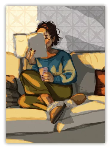 Woman reading, Postcard