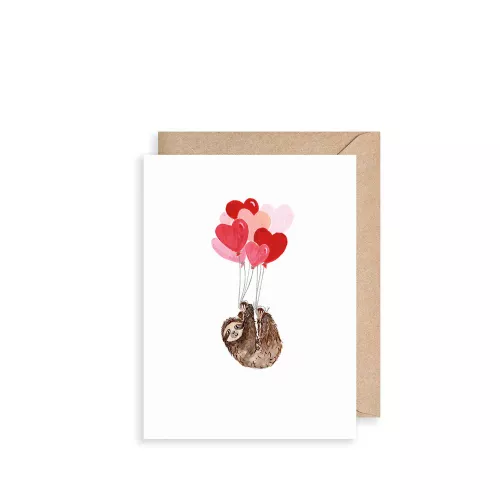 Sloth And Heart Balloons, Mini Card