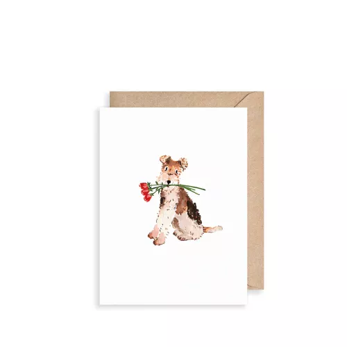 Terrier And Roses, Mini Card
