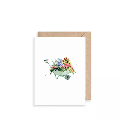 Wheelbarrow Of Flowers, Mini Card
