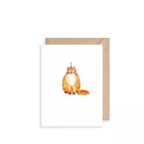 Cat And Party Hat, Mini Card