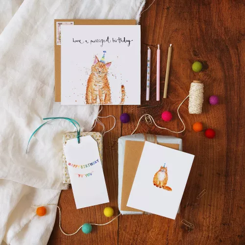 Cat And Party Hat, Mini Card